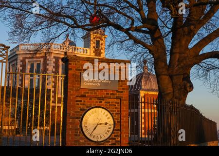 England, London, Greenwich, Greenwich Park, Royal Observatory, Die 24-Stunden-Toruhr des Hirten Stockfoto