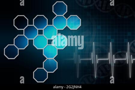 Sechseckige Strukturen im medizinischen Hintergrund, 3D-Rendering Stockfoto