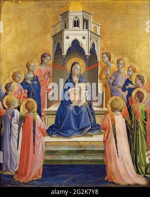 Fra Angelico - Madonna mit Kind thront mit zwölf Engeln Stockfoto