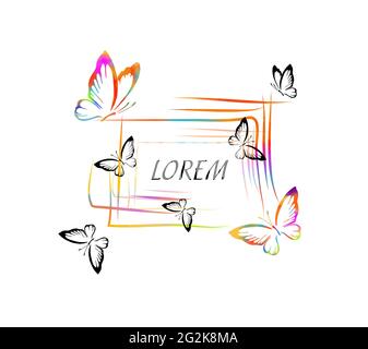 Mehrfarbiger rechteckiger Rahmen mit Schmetterlingen. Vektorgrafik Stock Vektor