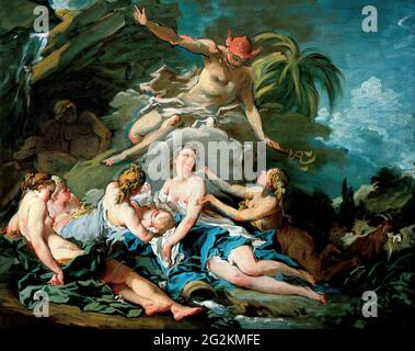 FranÃ§ois Boucher - Merkur vertraut das Bacchuskind den Nymphen von Nysa an Stockfoto