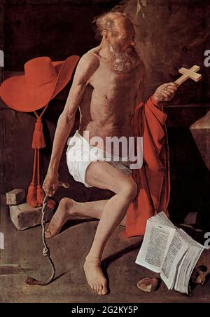 Georges De La Tour - der bereuende St Jerome wird auch St. Jerome mit Kardinalhut genannt 1650 Stockfoto