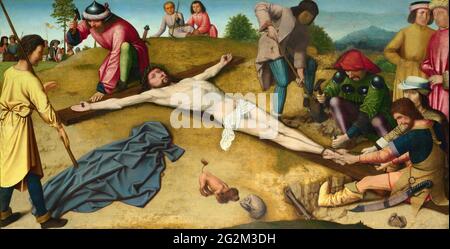 Gerard David - Christus ans Kreuz genagelt Stockfoto