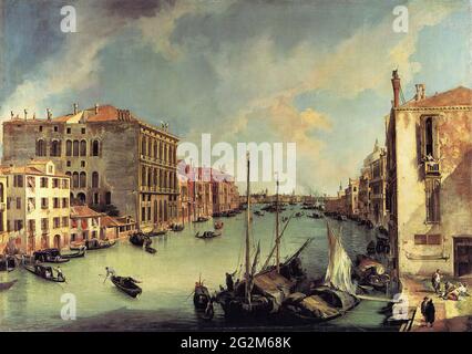 Giovanni Antonio Canal (1697 - 1768) - Canaletto - Canal Grande Campo San Vio Venedig Stockfoto