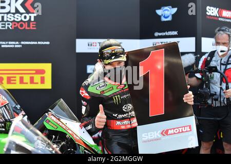 Misano World Circuit Marco Simoncelli, Misano Adriatico, Italien. 12. Juni 2021. nr. 1 Jonathan Rea Kawasaki Racing Team WorldSBK während der FIM Superbike World Championship 2021 - Superpole Race, World Superbike - SBK - Foto Otto Moretti/LM Credit: Live Media Publishing Group/Alamy Live News Stockfoto