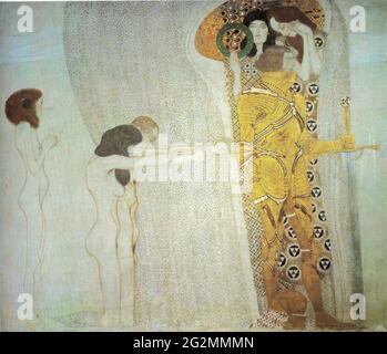 Gustav Klimt - Beethovenfries Sehnsucht Nach Glück Links Wall 1902 Stockfoto