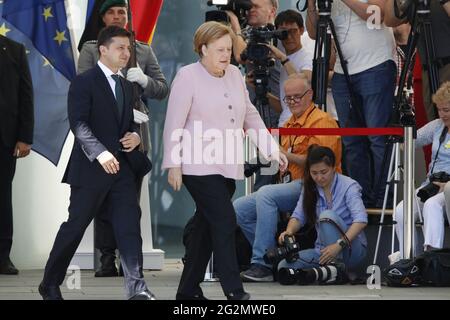 Wolodymyr Selensky, Angela Merkel-Treffen der Dt. Bundeskanzlerin mit dem ukrainischen Praesidenten, Bundeskanzleramt, 18. Juni 2019, Berlin/Volody Stockfoto