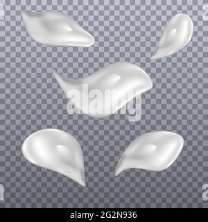 Set mit Cremeschmierungen. Realistische weiße kosmetische Creme Textur, Hautpflegegel, Schaum oder Lotion. Isolierte Elemente. Vektorgrafik Stock Vektor