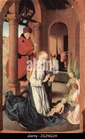 Hans Memling - Weihnachtskrippe Am Linken Flügel Triptychon Anbetung Könige 1472 Stockfoto