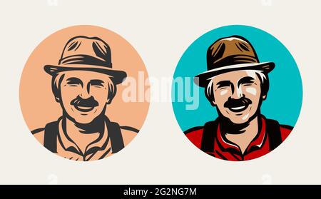 Portrait-Logo des Landwirts. Symbol-Vektor-Illustration für organische Produkte Stock Vektor