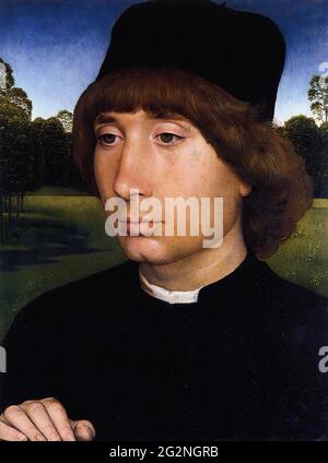 Hans Memling - Porträt junger Mann vor Landschaft C 1480 Stockfoto