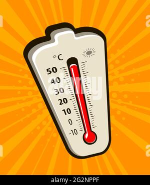 Thermometer mit steigenden Temperaturen bei heißem Wetter. Vektorgrafik Stock Vektor