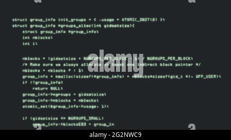 Programmiercode, der über ein Computerbildschirmterminal läuft. Programmcode des Computers. 3d-Rendering Stockfoto