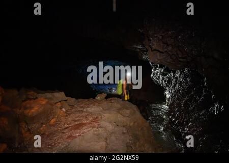 Tour durch den Lavatunnel in La Reunion Stockfoto