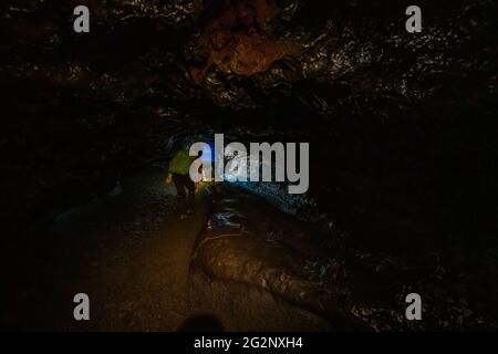 Tour durch den Lavatunnel in La Reunion Stockfoto