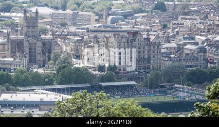 Bath nimmt Northampton während des Spiels der Gallagher Premiership am Recreation Ground in Bath an. Bilddatum: Samstag, 12. Juni 2021. Stockfoto