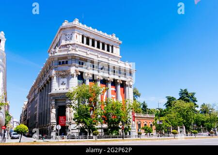 Gebäude des Instituto Cervantes. Das Edificio de Las Cariátides, Caryatid-Gebäude, ist ein Gebäude in der spanischen Hauptstadt Madrid, das vom spanischen Architekten erbaut wurde Stockfoto