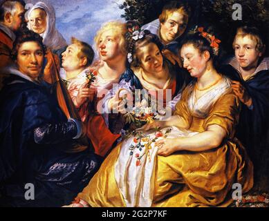 Jacob Jordaens - Künstler mit Familie sein Vater Gesetz Adam Van Noort C 1616 Stockfoto