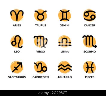 Sternzeichen mit lateinischen Namen. Astrologischer Kalender, Horoskopsymbole. Vektorsymbole eingestellt. Stock Vektor