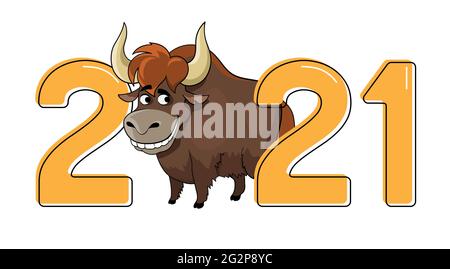 Cartoon-Stier, Symbol von 2021. Jahr des Ochsen. Niedliches Cartoon-Tier. Vektorgrafik. Stock Vektor