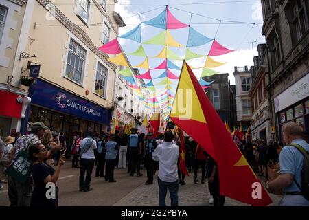 Falmouth Cornwall, Großbritannien. Juni 2021. Demonstration gegen chemische Waffen im Tigray-Krieg mit dem G7-Gipfel in Cornwall verurteilt Äthiopien auch auf das Schärfste den Einsatz chemischer Waffen durch jedermann überall. Quelle: kathleen White/Alamy Live News Stockfoto