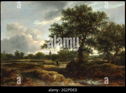 Jacob Van Ruisdael - Landschaft mit einem Dorf in der Ferne Stockfoto