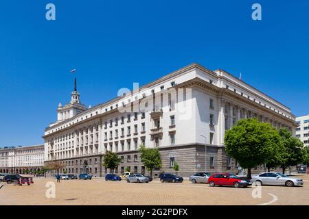 Sofia, Bulgarien - 18 2019. Mai: Das Parteihaus ist der Sitz des Zentralkomitees der Kommunistischen Partei Bulgariens während der Zeit des Volkes Stockfoto