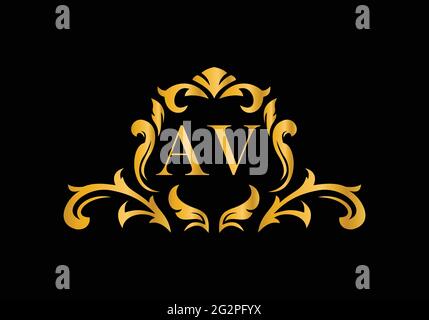 Luxus Alphabet Buchstaben AV. Goldenes Blumenalphabet . Monogram Initialen perfekt für Hochzeitseinladungen, Grußkarte, Logo und anderes Design. Stock Vektor
