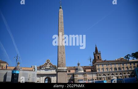 Eröffnung des UEFA-Festivals, einer Reihe von Initiativen im Zusammenhang mit der Euro 2020, die in Rom stattfinden wird. Piazza del Popolo Drehpunkt der Fanzone Stockfoto