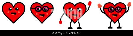 Niedliche Herz-Ikone im Kawaii-Stil, verschiedene Versionen Stock Vektor
