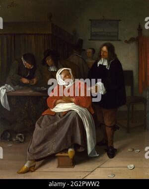 Jan Steen - ein Innenraum mit einem Mann, der einer Frau eine Auster anbietet Stockfoto