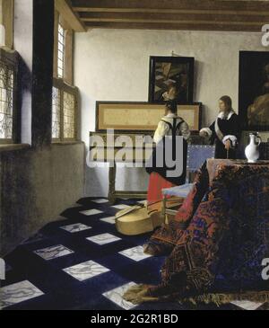 Jan Vermeer Van Delft - eine Dame am Jungfrauenfest mit einem Gentleman The Music Lesson Stockfoto