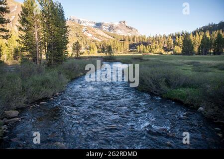 Der Tioga Pass befindet sich außerhalb des östlichen Tores des Yosemite National Park und der State Highway befindet sich auf der höchsten Erhebung in Kalifornien. Stockfoto