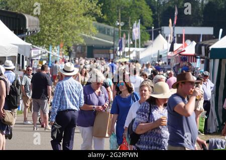 Ardingly, West Sussex, Großbritannien - 12. Juni 2021. South of England Agricultural Society. Bei schönem, warmem Wetter strömten die Massen zu einer geschäftigen Sommershow, um eine große Vielfalt an Land-, landwirtschaftlichen und anderen Ausstellungen, Ständen und Veranstaltungen zu genießen. Masken wurden im Allgemeinen nicht draußen getragen, sondern drinnen, wobei versucht wurde, trotz der Massen die sozialen Distanzierungsregeln einzuhalten. Quelle: Andrew Stehrenberger / Alamy Live News Stockfoto