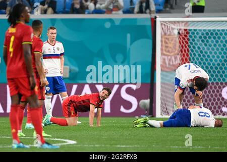 Die belgischen Dries Mertens, die während eines Fußballspiels zwischen Russland und den belgischen Red Devils, dem ersten Spiel in der Gruppenphase (Gruppe B) der 2020, abgebildet wurden Stockfoto