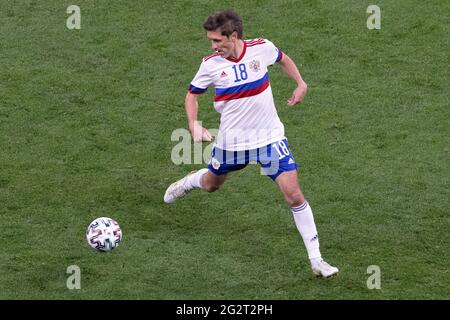 SANKT PETERSBURG, RUSSLAND - 12. JUNI: Juri Schirkow von Russland während des UEFA Euro 2020 Championship Group B Spiel zwischen Belgien und Russland am 12. Juni 2021 in Sankt Petersburg, Russland. (Foto nach MB-Medien) Stockfoto