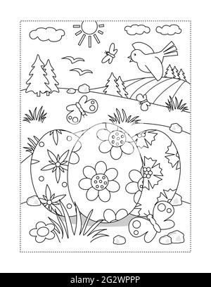 Ostern Malseite mit drei bemalten Eiern Stockfoto