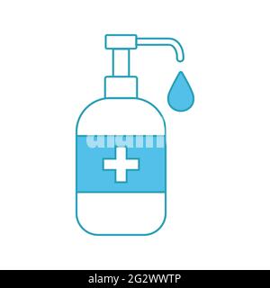 Desinfektion. Desinfektionsflasche, Waschgel. Virenbezogene Symbole. Bearbeitbare Kontur. Coronavirus-Prävention. Illustration Stock Vektor