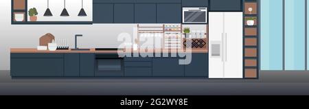 Moderne Küche Innenraum leer keine Leute Haus Zimmer mit Möbeln Horizontal Stock Vektor