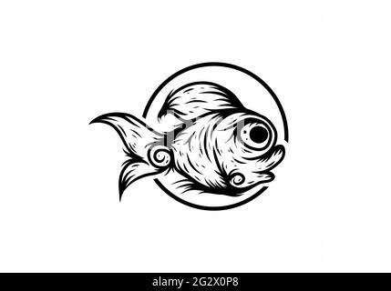 Fisch Linie Kunst Zeichnung im Kreis Stock Vektor