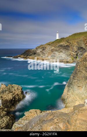 Trevose Head Leuchtturm in Cornwall. Stockfoto