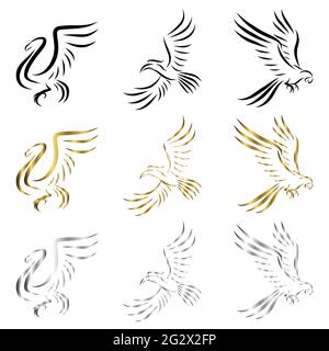 Satz von Linienkunst Vektor-Logo von drei Arten von Vögeln fliegen Es gibt Schwäne Aras und Hornvögel können als Logo oder dekorative Elemente verwendet werden Stock Vektor