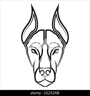 Schwarz-weiße Linie Kunst von Dobermann Pinscher Hundekopf gute Verwendung für Symbol, Maskottchen Symbol Avatar Tattoo T Shirt Design Logo oder jedes Design, das Sie wollen Stock Vektor