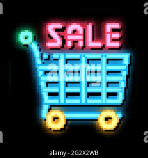 Shop Sale Warenkorb Neon Glow Symbol Illustration Stock Vektor