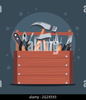 Hölzerne volle Werkzeugkiste im Banner Stock Vektor