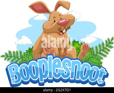 Eine Kaninchen-Zeichentrickfigur mit Booplesnoot Schrift Banner isoliert Illustration Stock Vektor