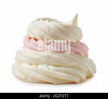 pawlova-Kuchen mit Erdbeercreme isoliert auf weißem Hintergrund Stockfoto
