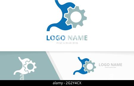 Vector Industriemagen-Logo-Kombination. Einzigartige Design-Vorlage für Magen-Darm-Trakt und Zahnradlogo. Stock Vektor