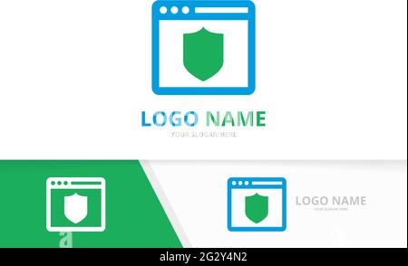 Kombination aus Vektorschild und Browser-Logo. Design-Vorlage für Sicherheits- und Webseiten-Logos. Stock Vektor