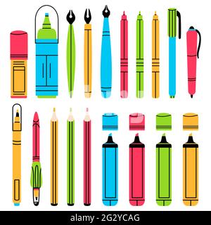 Handgezeichnete Büroartikel, Stifte, Stifte und Stifte Stock Vektor